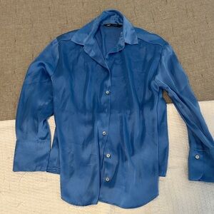 Blue Button-Up Silk Shirt